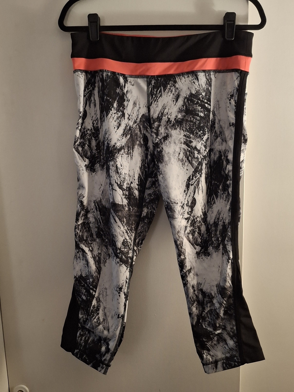Active Life Women's Black And White Leggings with Orange Waistband